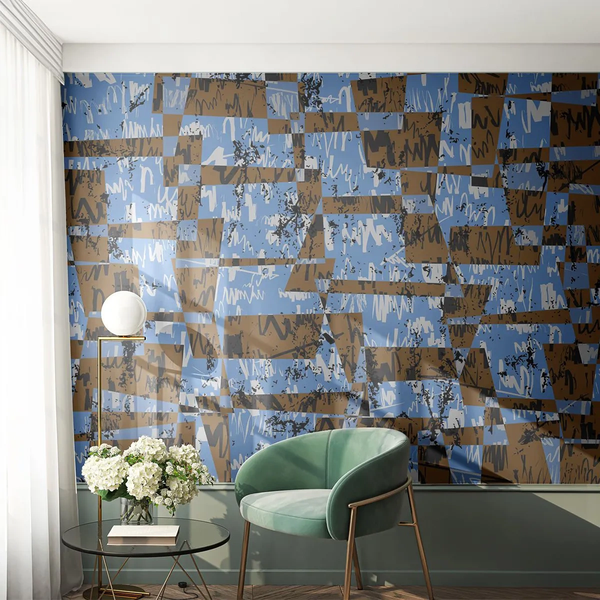 Fotomural Premium Canvas - Una composición abstracta de rectángulos en tonos marrones y azules. - 100x70cm - Un recorte del desierto - Decoración de pared moderna para salón y dormitorio ARTTOR