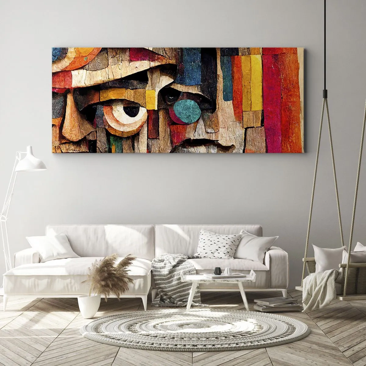 Cuadro sobre lienzo - Impresión de Imagen - Rostros abstractos en colores intensos - 120x50cm - Te veo... - Decoración de pared moderna para salón y dormitorio ARTTOR