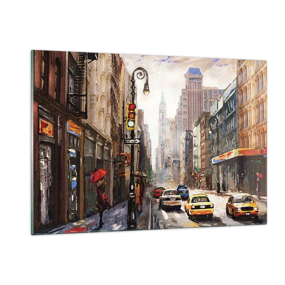 Cuadro sobre vidrio - Impresiones sobre Vidrio - Nueva York, también colorida bajo la lluvia - 120x80cm - Nueva York - también colorida bajo la lluvia - Decoración de pared moderna para salón y dormitorio ARTTOR