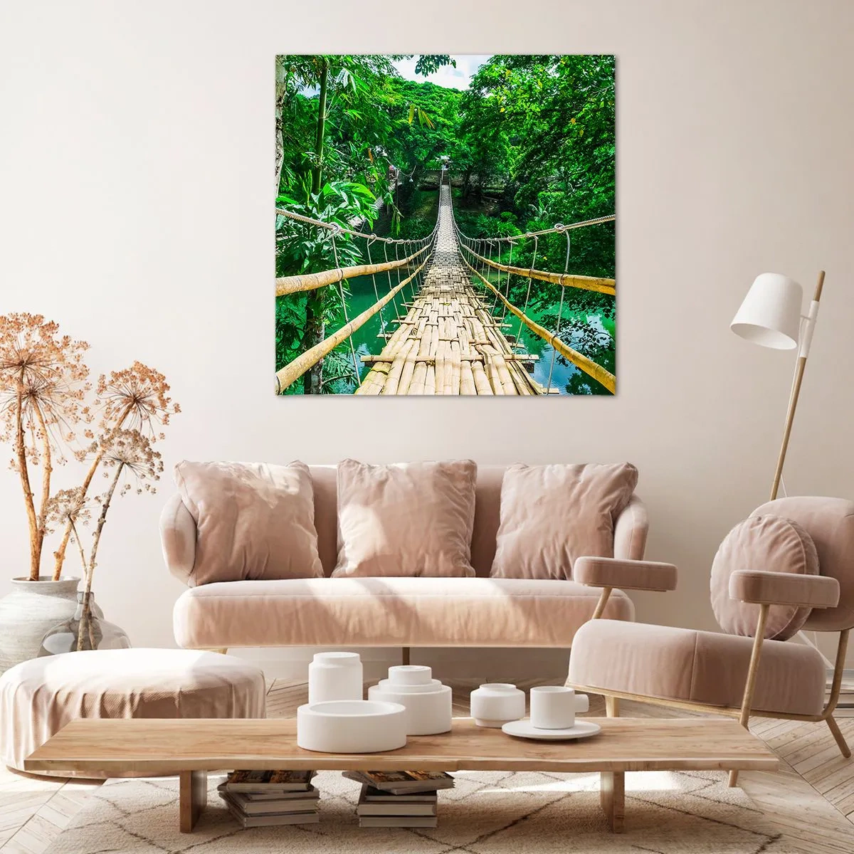 Cuadro sobre lienzo - Impresión de Imagen - Puente colgante sobre la vegetación - 50x50 cm