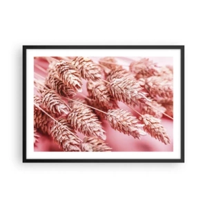 Póster en marco negro - Primer plano de las orejas teñidas de rosa. - 70x50cm - Estructura floral en rosa - Decoración de pared moderna para salón y dormitorio ARTTOR