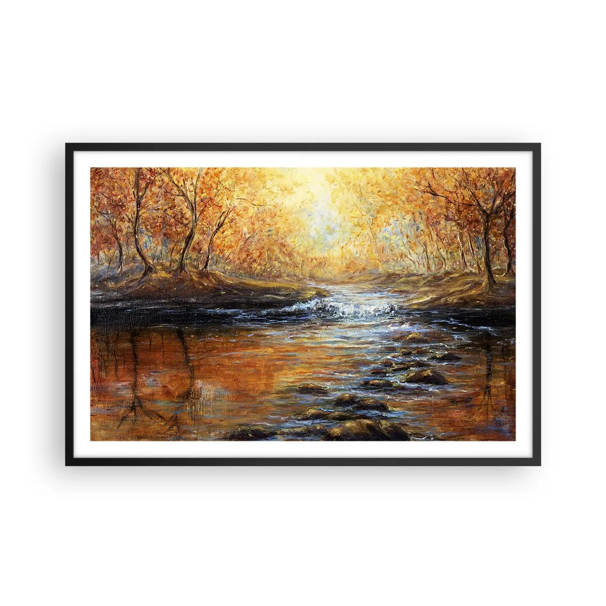 Póster en marco negro - Arroyo de oro - 91x61 cm