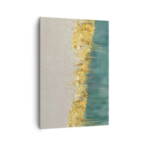 Cuadro sobre lienzo - Impresión de Imagen - Acentos dorados sobre un fondo verde-beige. - 70x100cm - La frontera dorada - Decoración de pared moderna para salón y dormitorio ARTTOR