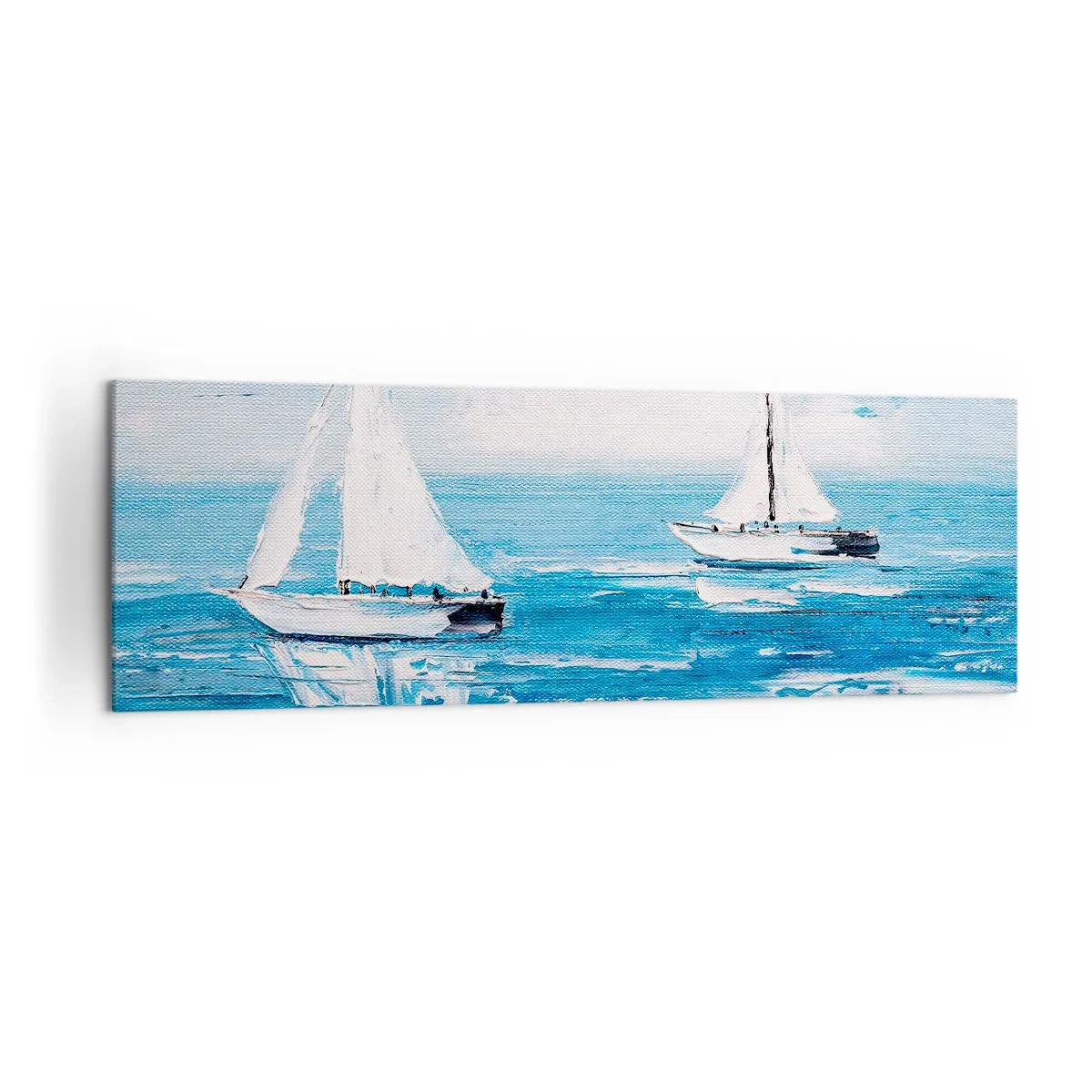Cuadro sobre lienzo - Impresión de Imagen - Yates en el mar azul en estilo artístico. - 160x50cm - Con un amigo a tu lado - Decoración de pared moderna para salón y dormitorio ARTTOR