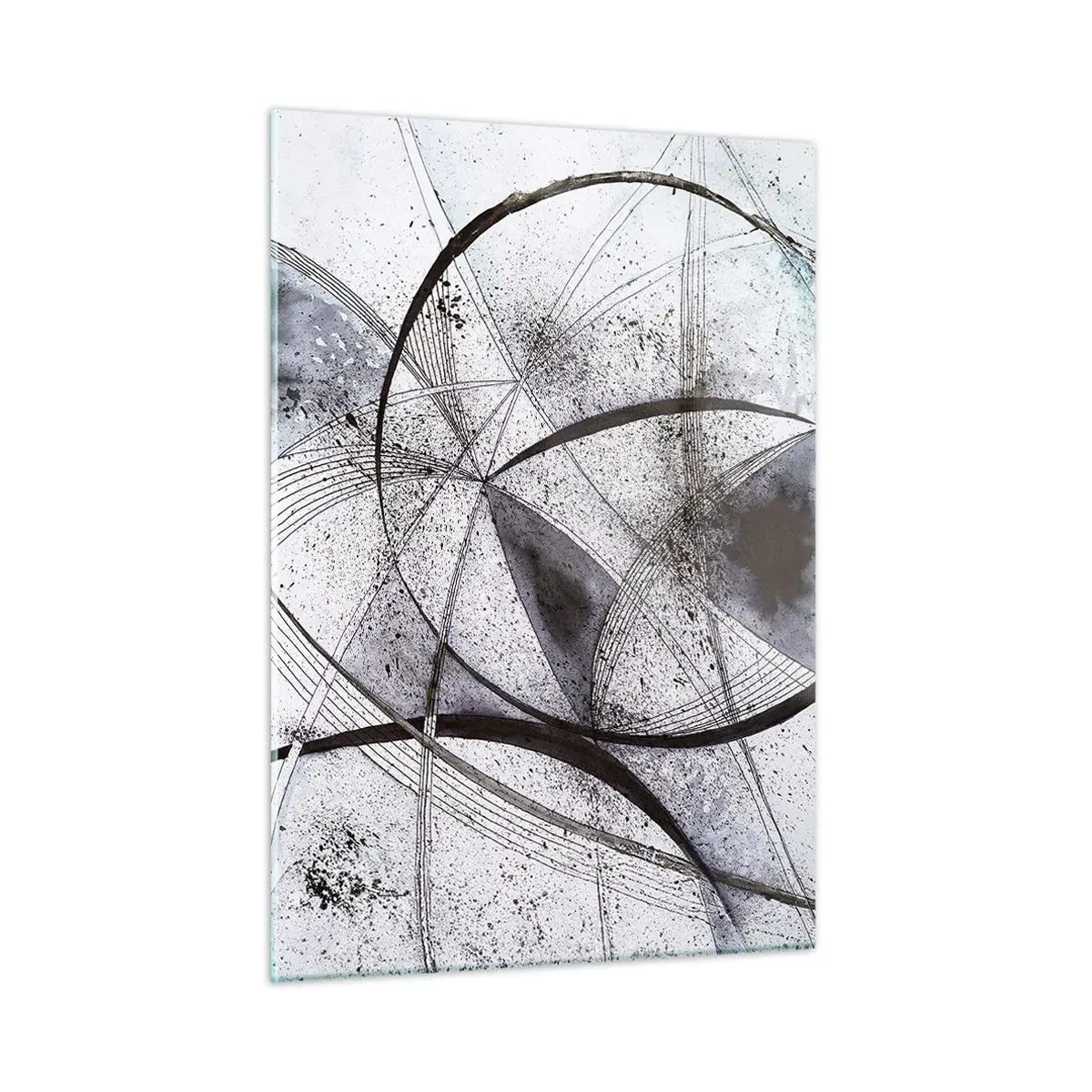Cuadro sobre vidrio - Impresiones sobre Vidrio - Una composición en blanco y negro de líneas que se cruzan y arcos geométricos. - 50x70cm - Fantasía futurista - Decoración de pared moderna para salón y dormitorio ARTTOR