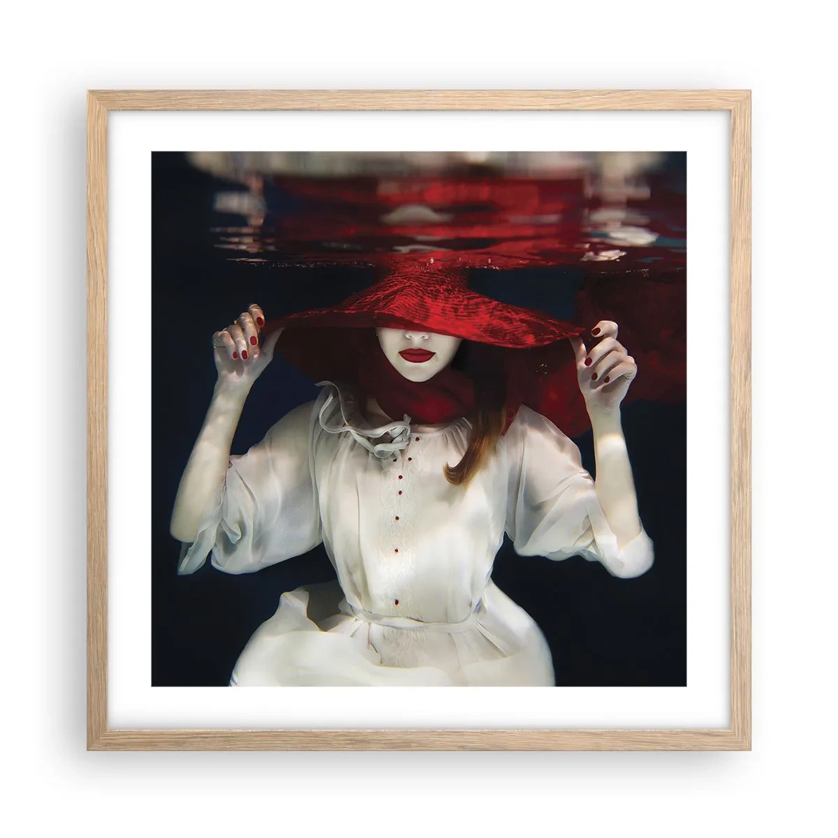 Póster en marco roble claro - Blanco y rojo - 50x50 cm