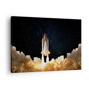 Cuadro sobre lienzo - Impresión de Imagen - Un cohete espacial despegando contra el cielo estrellado. - 70x50cm - ¡Ad astra! - Decoración de pared moderna para salón y dormitorio ARTTOR