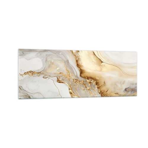 Cuadro sobre vidrio - Impresiones sobre Vidrio - Patrones abstractos de oro y mármol sobre un fondo claro. - 140x50cm - Abstracción: belleza y bondad - Decoración de pared moderna para salón y dormitorio ARTTOR
