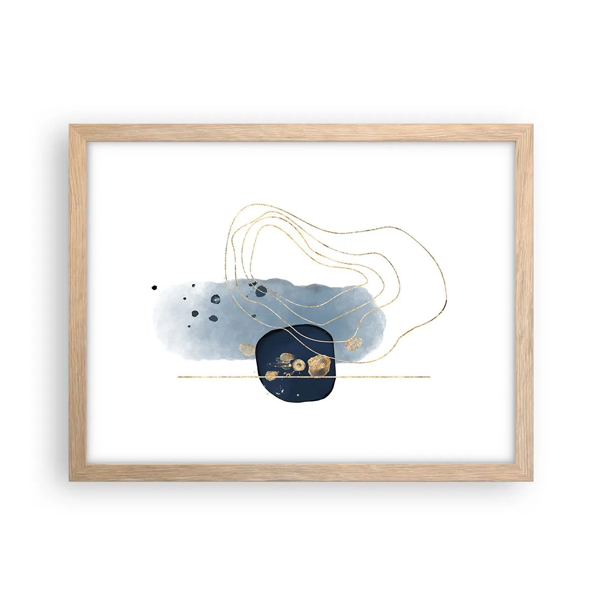 Póster en marco roble claro - Fantasía azul y oro - 40x30 cm