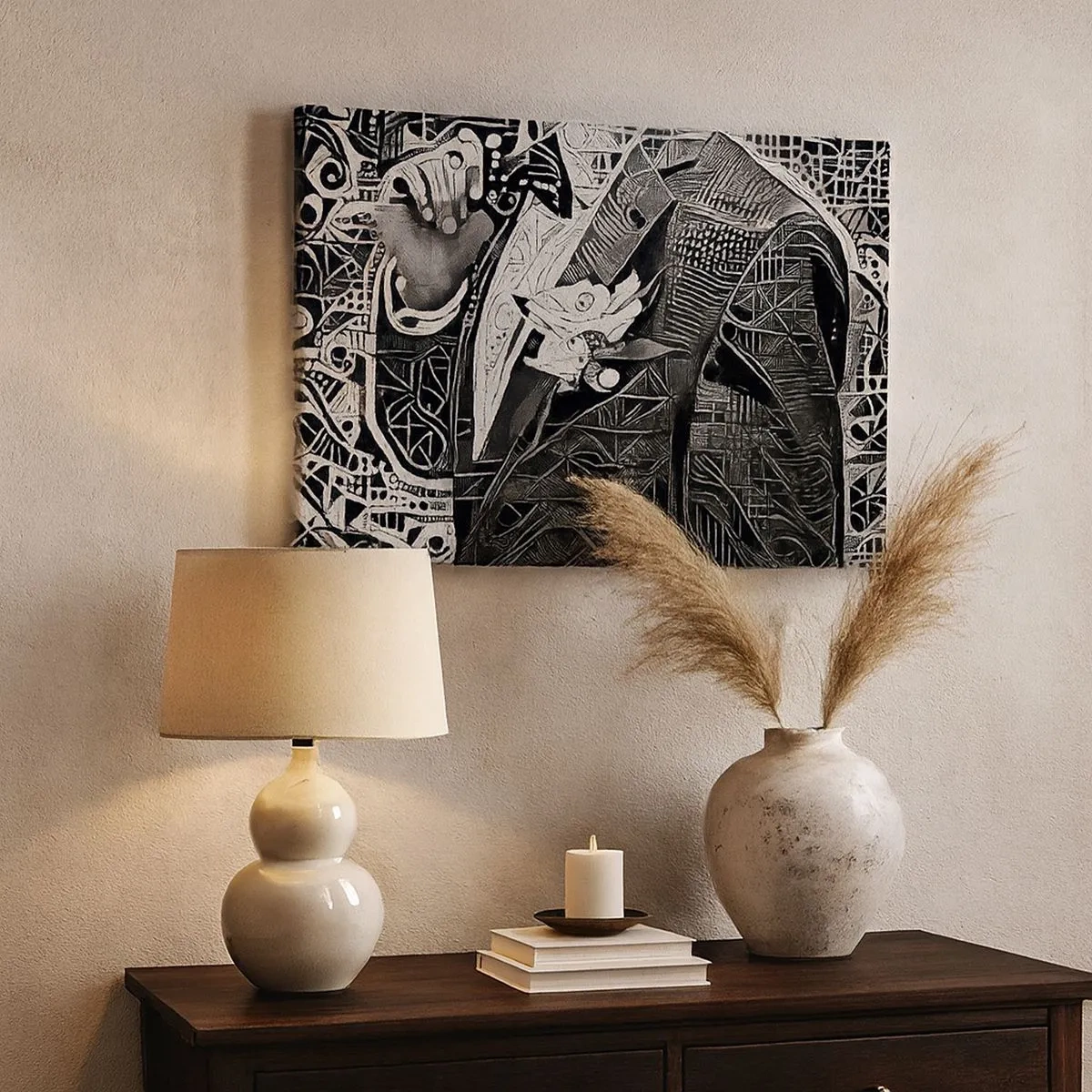Cuadro sobre lienzo - Impresión de Imagen - Elegante abstracción de un hombre con traje en blanco y negro. - 70x50cm - Solo un hombre aparentemente gris - Decoración de pared moderna para salón y dormitorio ARTTOR
