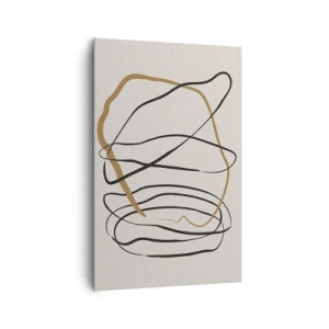 Cuadro sobre lienzo - Impresión de Imagen - Líneas artísticas en negro y dorado sobre un fondo claro. - 80x120cm - Composición: danza lineal - Decoración de pared moderna para salón y dormitorio ARTTOR