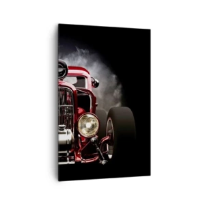 Cuadro sobre lienzo - Impresión de Imagen - Coche de carreras clásico rojo sobre un fondo oscuro - 80x120cm - Rápida y furiosamente bella - Decoración de pared moderna para salón y dormitorio ARTTOR