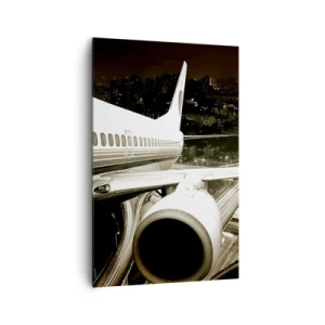 Cuadro sobre lienzo - Impresión de Imagen - Un avión sobre una ciudad nocturna con carreteras iluminadas. - 80x120cm - Vuela hacia la noche - Decoración de pared moderna para salón y dormitorio ARTTOR