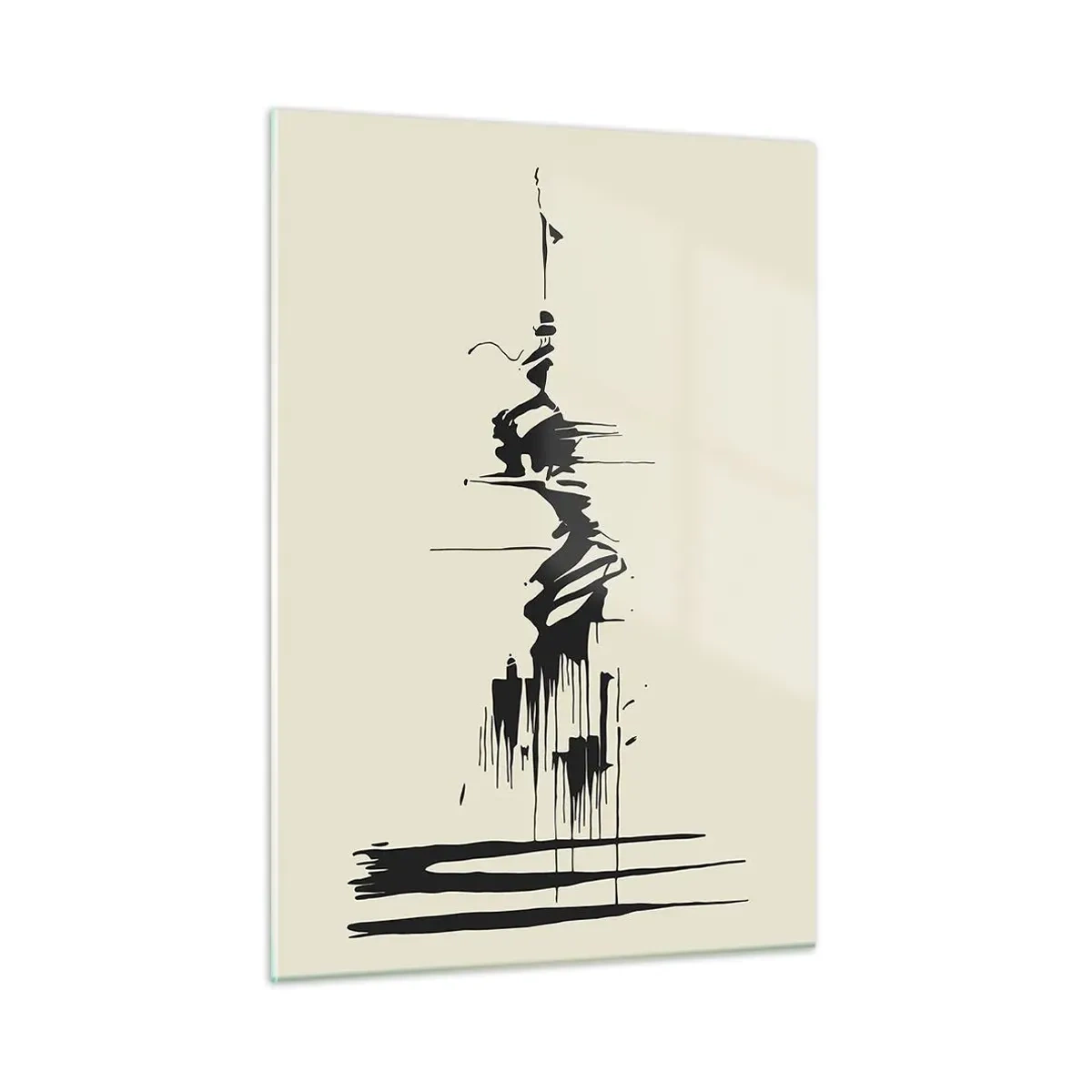 Cuadro sobre vidrio - Impresiones sobre Vidrio - Líneas y manchas negras dinámicas sobre un fondo claro en un estilo abstracto. - 50x70cm - Abstracción apresurada - Decoración de pared moderna para salón y dormitorio ARTTOR
