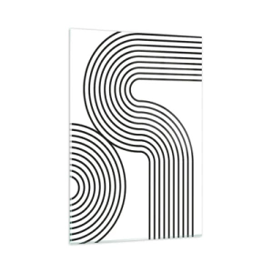 Cuadro sobre vidrio - Impresiones sobre Vidrio - Una pintura abstracta con líneas negras que crean patrones geométricos sobre un fondo blanco. - 80x120cm - En una curva - Decoración de pared moderna para salón y dormitorio ARTTOR