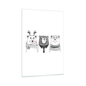 Cuadro sobre vidrio - Impresiones sobre Vidrio - Tres osos divertidos en estilo minimalista. - 80x120cm - Tres osos - Decoración de pared moderna para salón y dormitorio ARTTOR
