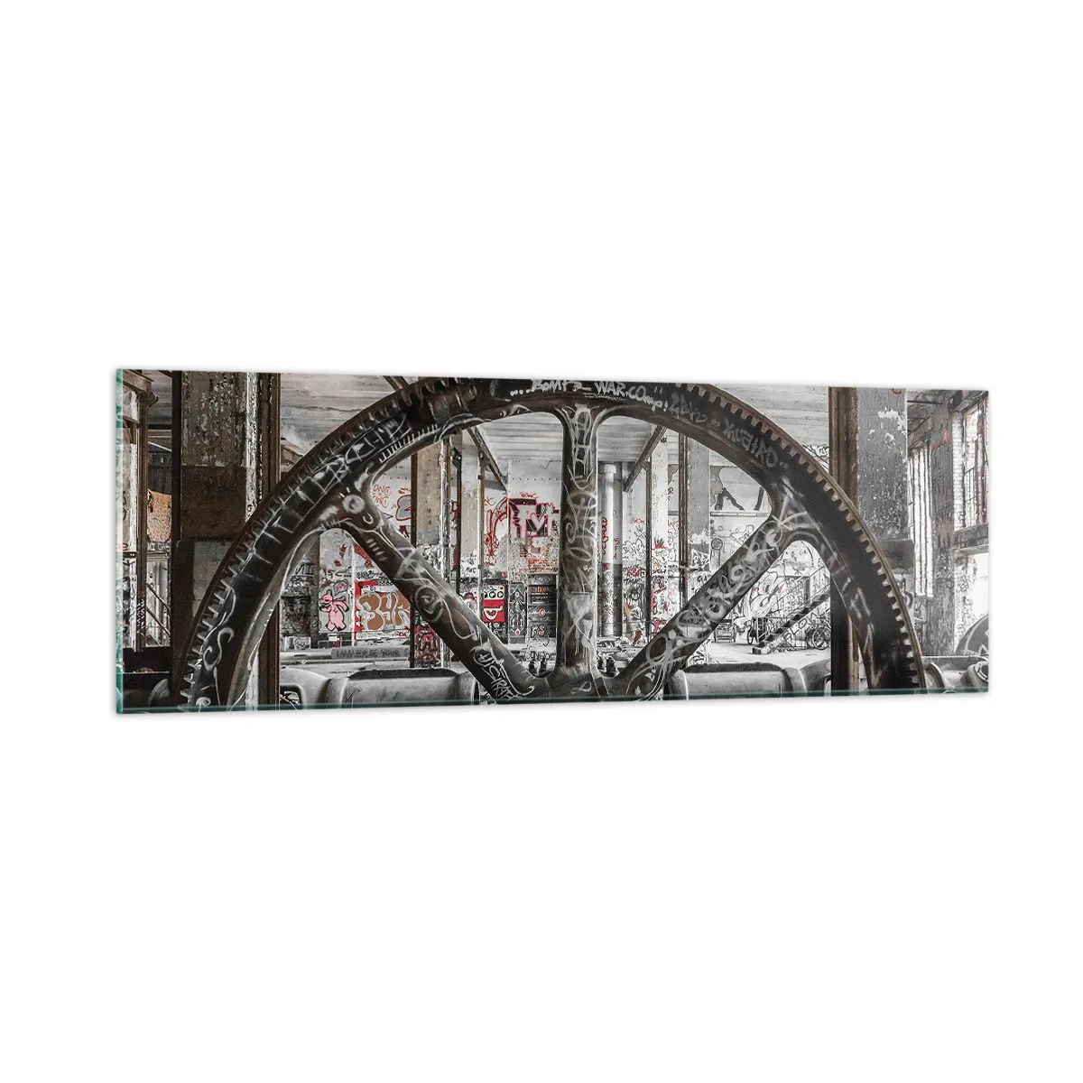 Cuadro sobre vidrio - Impresiones sobre Vidrio - La vida secreta de una fábrica - 90x30 cm