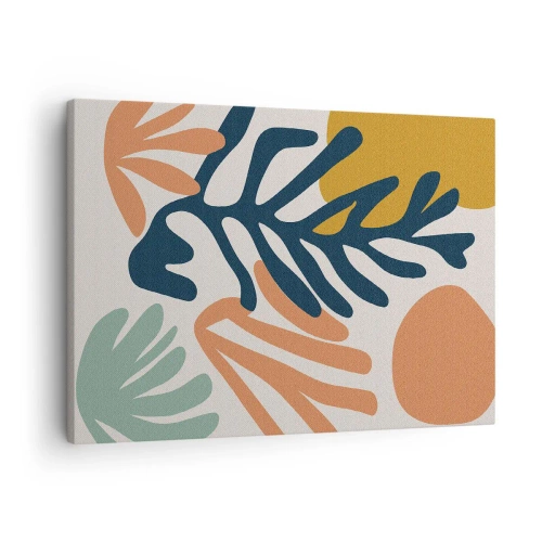 Cuadro sobre lienzo - Impresión de Imagen - Hojas coloridas en estilo abstracto. - 70x50cm - Mares de coral - Decoración de pared moderna para salón y dormitorio ARTTOR