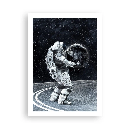 Póster - Un astronauta en el espacio sosteniendo una esfera parecida a la Tierra. - 50x70cm - En la Vía Láctea - Decoración de pared moderna para salón y dormitorio ARTTOR