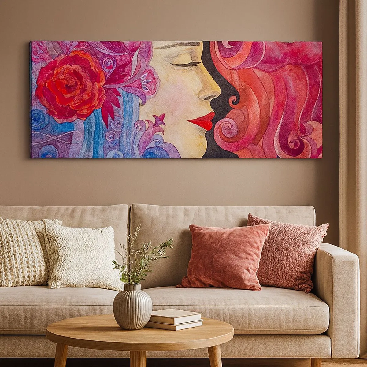 Cuadro sobre lienzo - Impresión de Imagen - Inspiración en rojo y violeta - 100x40 cm