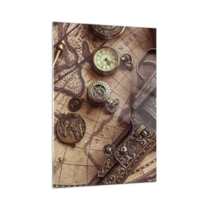 Cuadro sobre vidrio - Impresiones sobre Vidrio - Objetos antiguos y un mapa - 50x70cm - La aventura llama - Decoración de pared moderna para salón y dormitorio ARTTOR