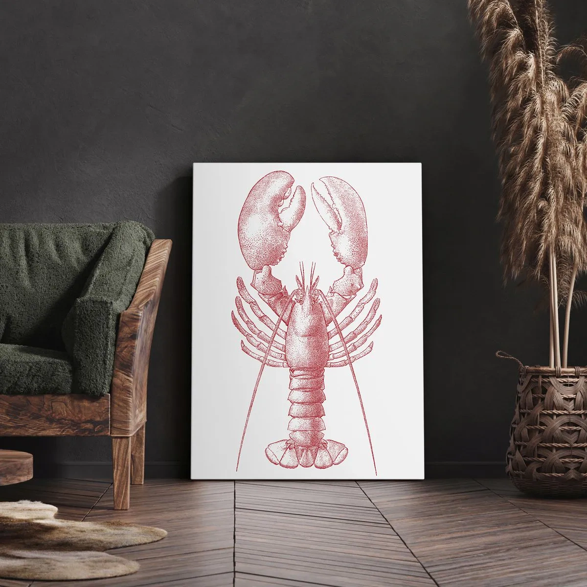 Cuadro sobre lienzo - Impresión de Imagen - Dibujo de una langosta en tono rojo. - 50x70cm - La reina de los fondos rocosos - Decoración de pared moderna para salón y dormitorio ARTTOR