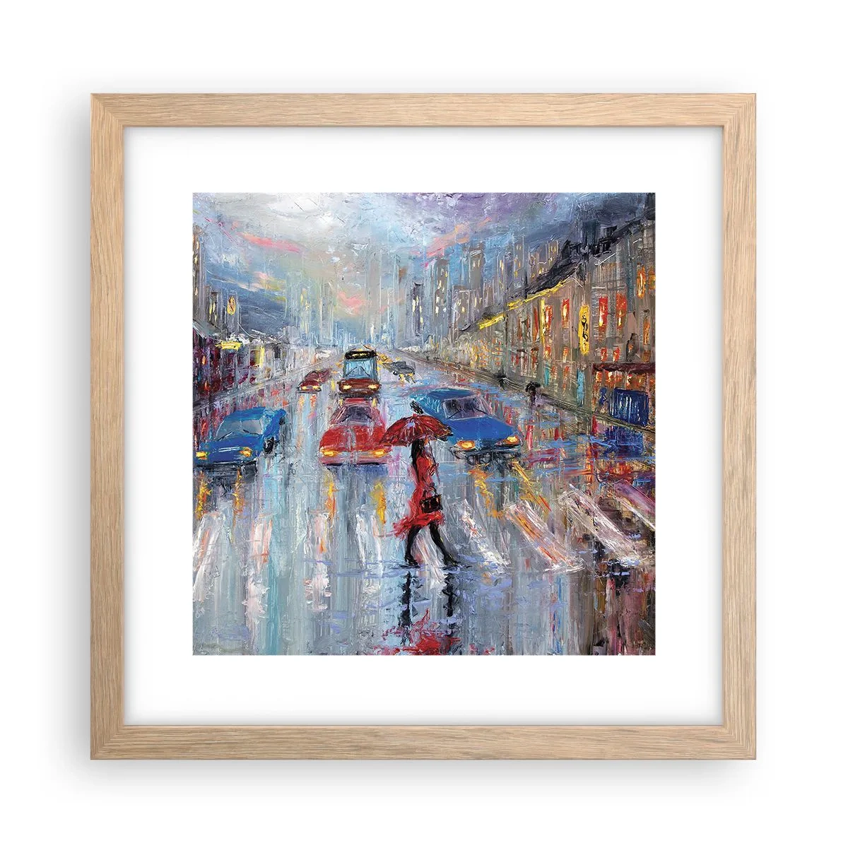 Póster en marco roble claro - Una tarde de lluvia en la ciudad - 30x30 cm
