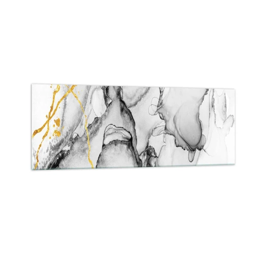 Cuadro sobre vidrio - Impresiones sobre Vidrio - Patrones abstractos en blanco y negro con acentos dorados - 140x50cm - Composición con motivo de oro - Decoración de pared moderna para salón y dormitorio ARTTOR