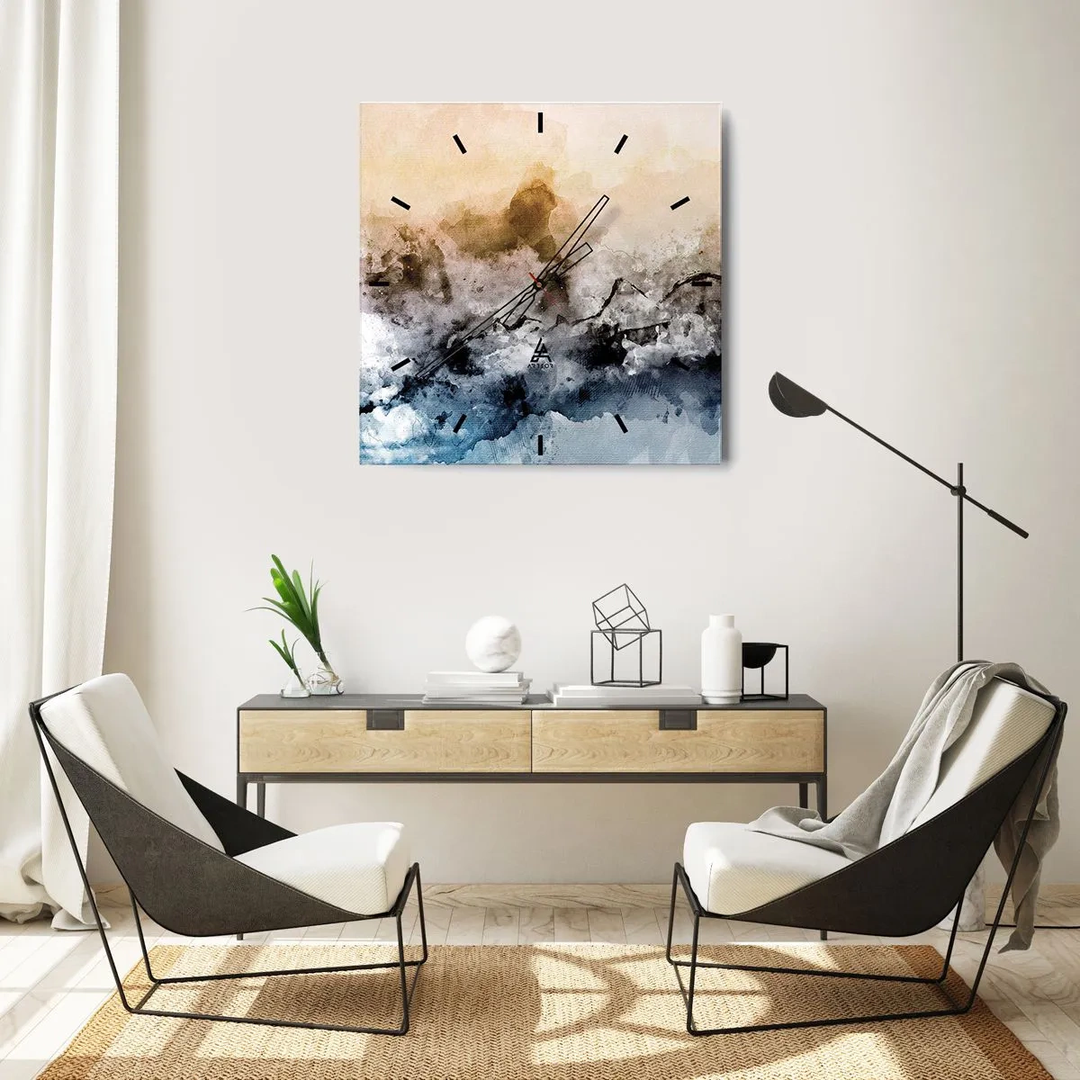 Reloj de pared - Reloj de vidrio - Hundido en una nube de niebla - 40x40 cm
