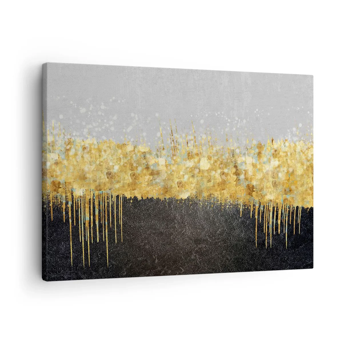 Cuadro sobre lienzo - Impresión de Imagen - Composición abstracta en tonos dorados y negros. - 70x50cm - Hacia arriba y hacia abajo - Decoración de pared moderna para salón y dormitorio ARTTOR