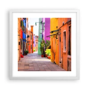 Póster en marco blanco - El callejón arco iris - 40x40 cm