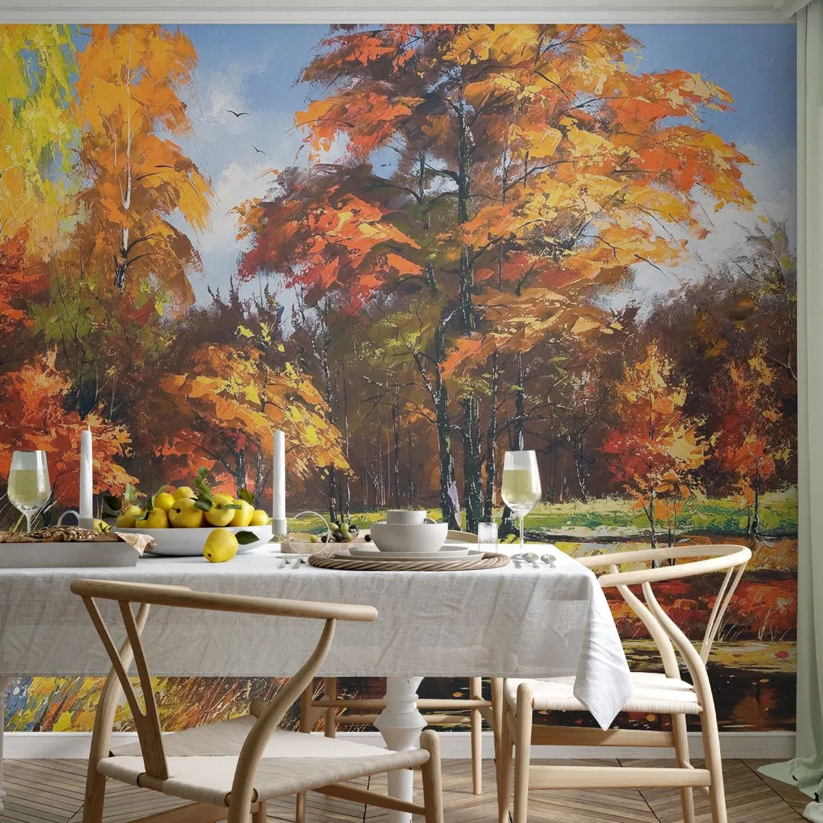 Fotomural Premium Canvas - Paisaje en dorado y marrón - Paisaje, Bosque, Impresionismo - 250x175 cm