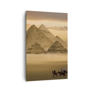 Cuadro sobre lienzo - Impresión de Imagen - Pirámides de Egipto al atardecer con jinetes a caballo - 80x120cm - Sin cambios desde hace miles de años - Decoración de pared moderna para salón y dormitorio ARTTOR