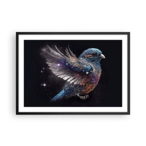 Póster en marco negro - Un gorrión de estilo espacial con brillo de diamante. - 70x50cm - Gorrión de diamante - Decoración de pared moderna para salón y dormitorio ARTTOR
