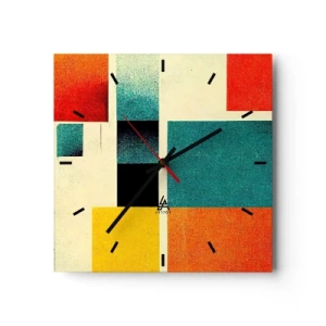 Reloj de pared - Reloj de vidrio - Abstracción geométrica con rectángulos y cuadrados de colores. - 30x30cm - Abstracción geométrica - buena energía - Decoración de pared moderna para salón y dormitorio ARTTOR