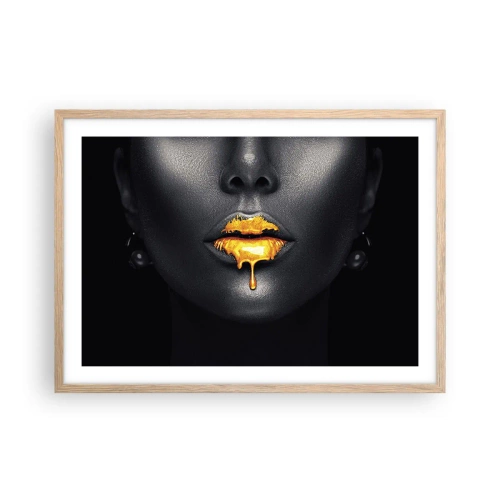 Póster en marco roble claro - Labios de oro - 70x50 cm