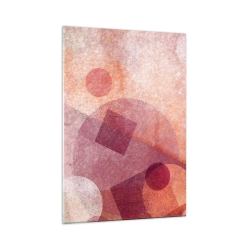 Cuadro sobre vidrio - Impresiones sobre Vidrio - Composición geométrica abstracta en tonos rosa y naranja. - 50x70cm - Transformaciones geométricas en rosa - Decoración de pared moderna para salón y dormitorio ARTTOR