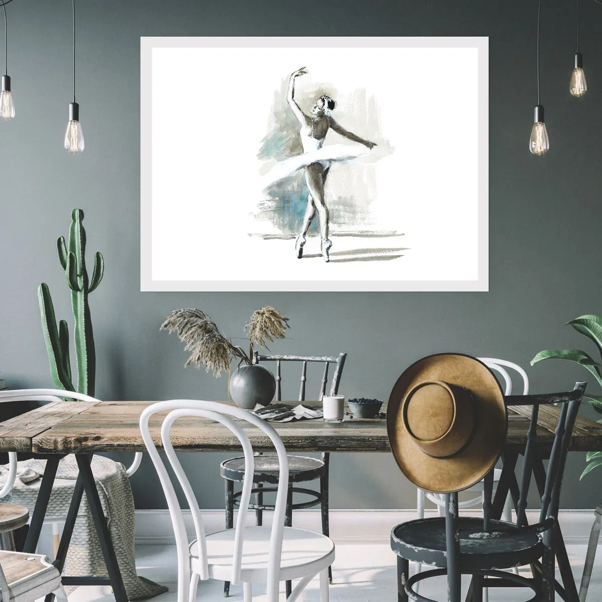 Póster - Una bailarina de ballet en pose de ballet sobre un fondo de delicados tonos de acuarela. - 100x70cm - Encantada por un cisne - Decoración de pared moderna para salón y dormitorio ARTTOR