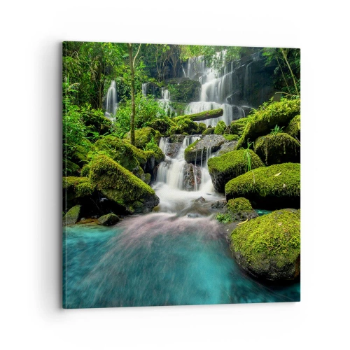 Cuadro sobre lienzo - Impresión de Imagen - Turquesa, zafiro y plata líquida - 70x70 cm