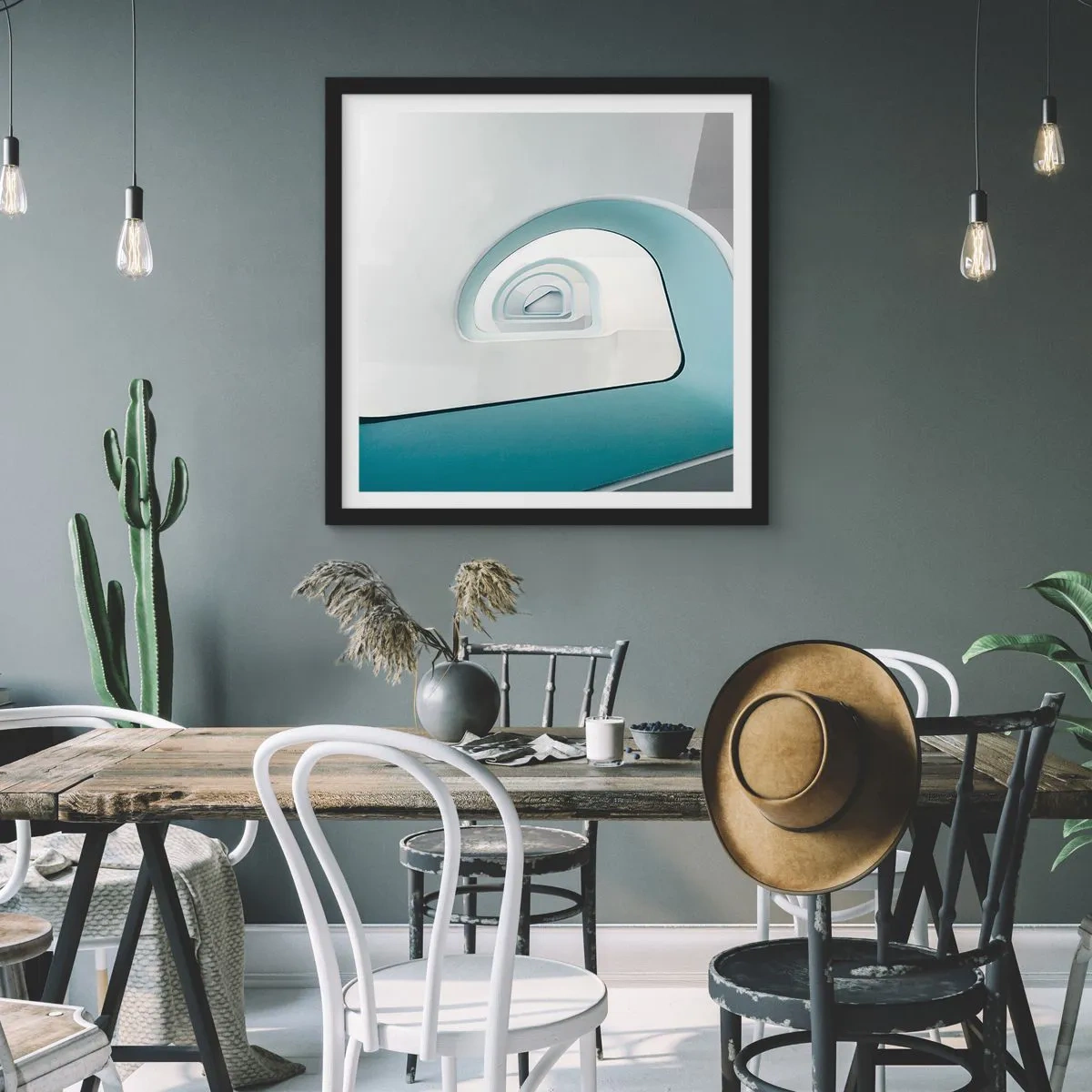 Póster en marco negro - Espiral del río azul - 40x40 cm