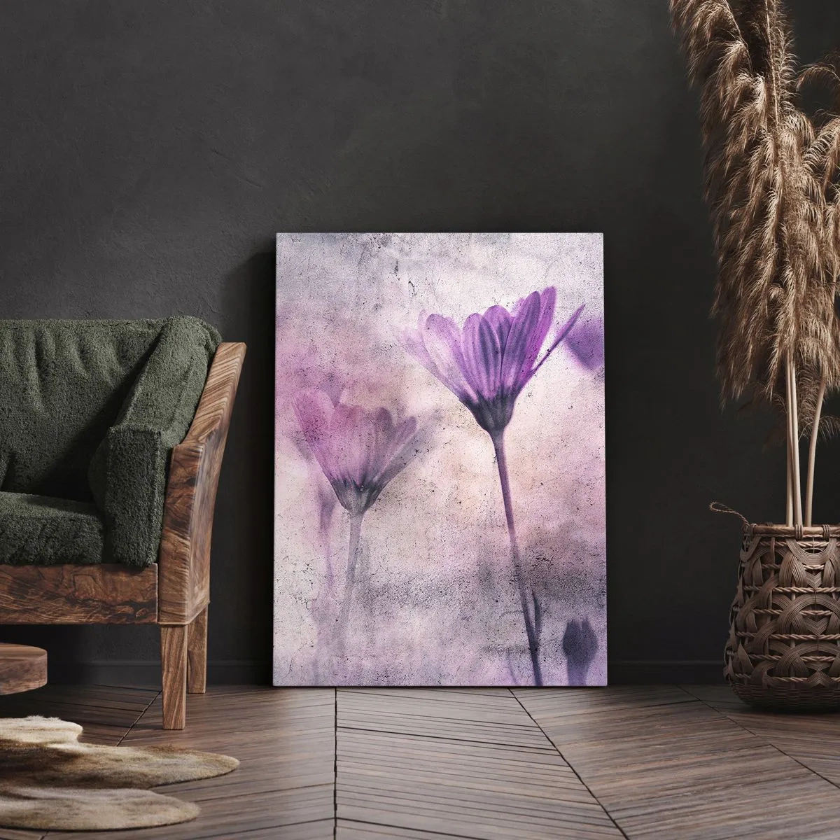 Cuadro sobre lienzo - Impresión de Imagen - Delicadas flores en tonos morados sobre un fondo claro. - 50x70cm - Sueño de flores - Decoración de pared moderna para salón y dormitorio ARTTOR