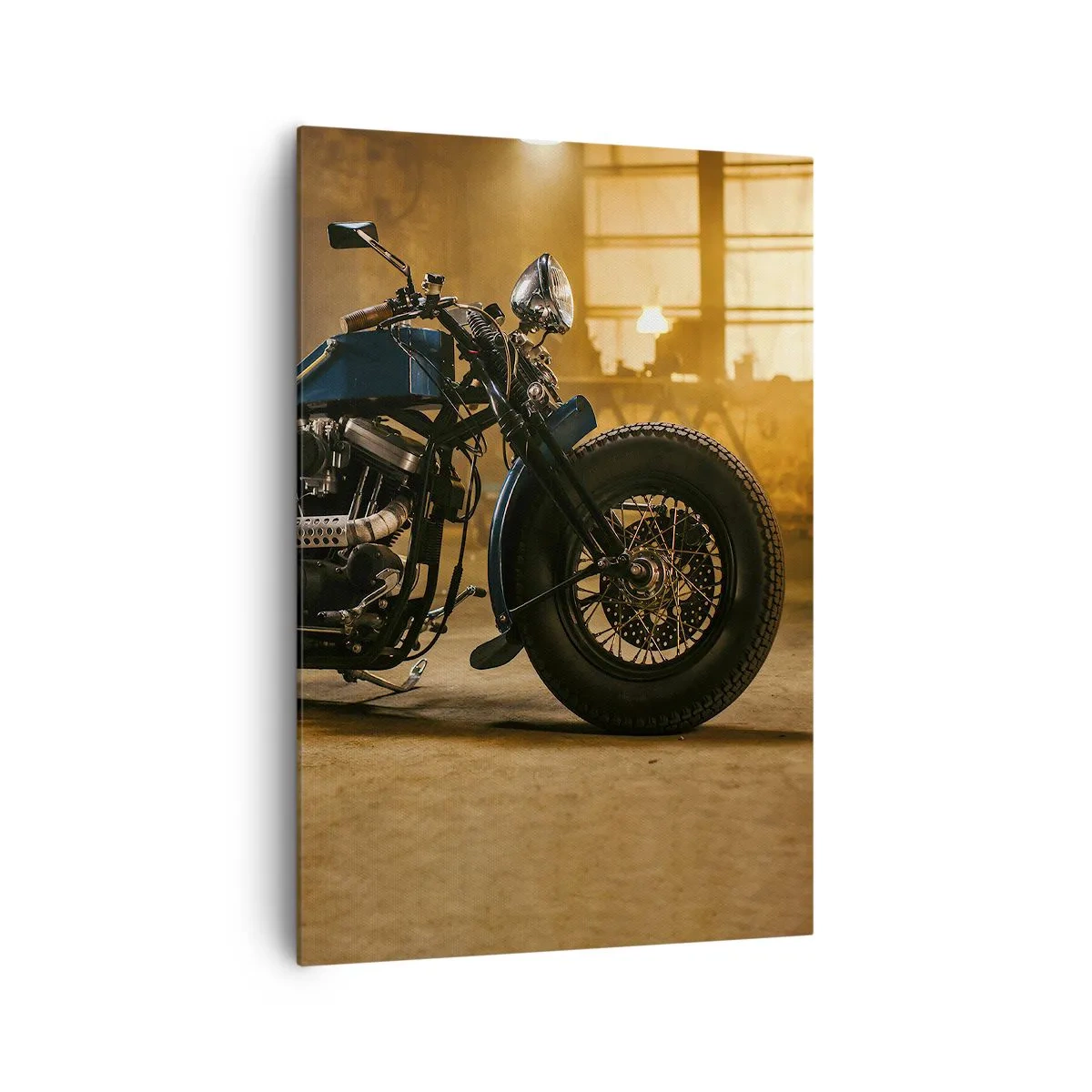 Cuadro sobre lienzo - Impresión de Imagen - Una motocicleta elegante en un interior industrial con iluminación cálida. - 70x100cm - Puedo hacer cualquier cosa - Decoración de pared moderna para salón y dormitorio ARTTOR