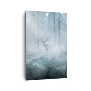Cuadro sobre lienzo - Impresión de Imagen - Un ciervo en un bosque denso envuelto en la niebla matutina. - 80x120cm - Ronda matutina por la finca - Decoración de pared moderna para salón y dormitorio ARTTOR