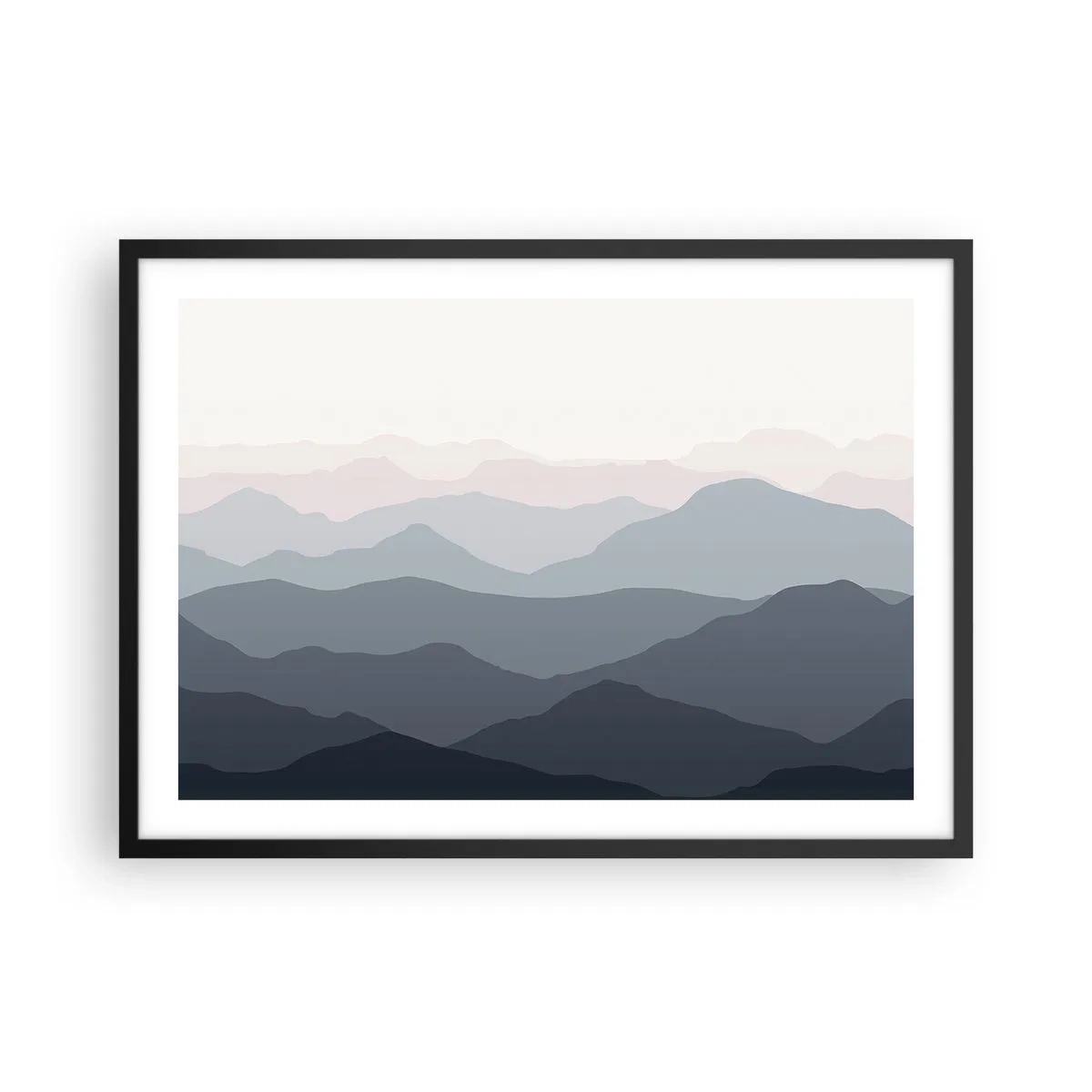 Póster en marco negro - Capas sutiles de montaña en tonos grises y azules. - 70x50cm - Cordilleras a la vista - Decoración de pared moderna para salón y dormitorio ARTTOR