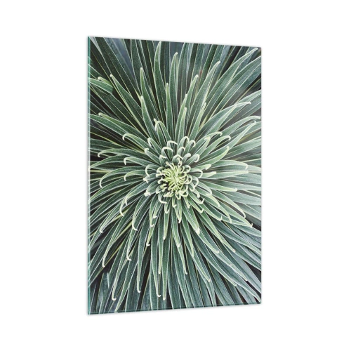 Cuadro sobre vidrio - Impresiones sobre Vidrio - Roseta simétrica de hojas verdes en fotografía macro - 50x70cm - El nacimiento de una estrella - Decoración de pared moderna para salón y dormitorio ARTTOR