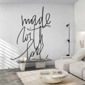 Fotomural Premium Canvas - Inscripción negra "Hecho con amor" sobre fondo blanco. - 100x70cm - La mejor marca - Decoración de pared moderna para salón y dormitorio ARTTOR