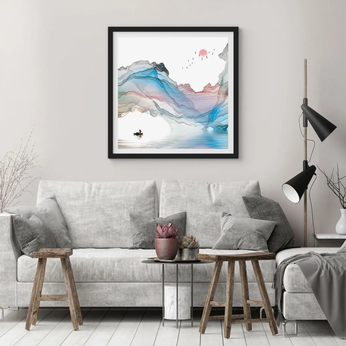 Póster en marco negro - Hacia las montañas de cristal - 30x30 cm
