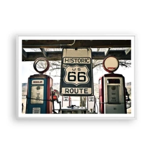 Póster en marco blanco - Un viaje retro americano - 100x70 cm