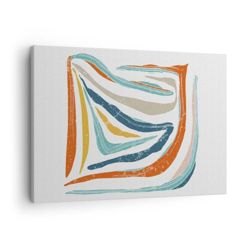 Cuadro sobre lienzo - Impresión de Imagen - Líneas coloridas y dinámicas en tonos azul, naranja y beige. - 70x50cm - Abstracción sonriente y amistosa - Decoración de pared moderna para salón y dormitorio ARTTOR