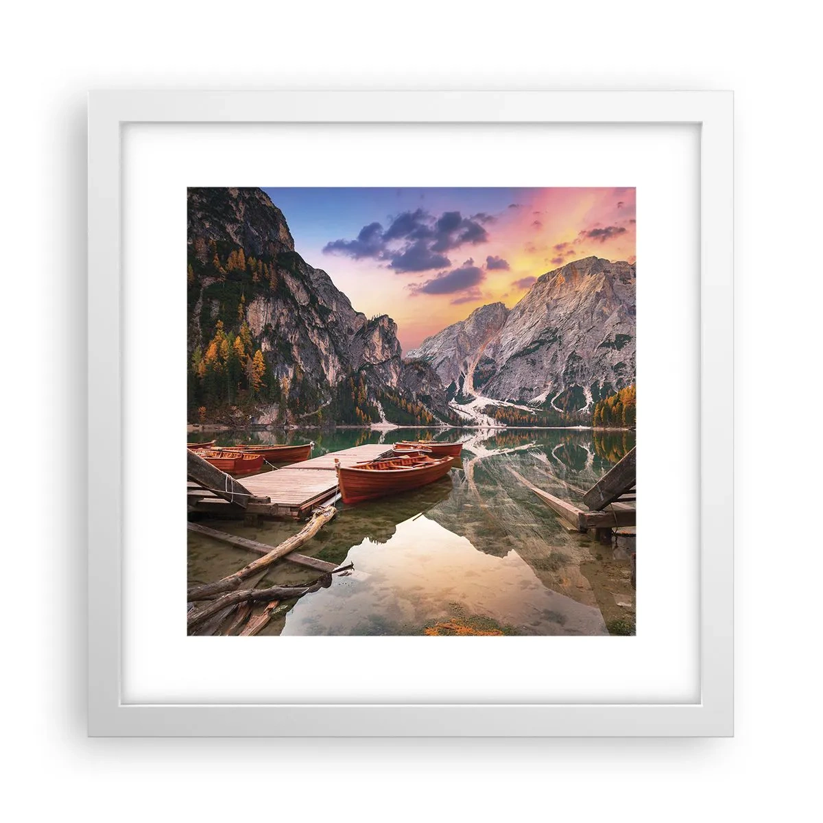 Póster en marco blanco - Espejo entre montañas - 30x30 cm